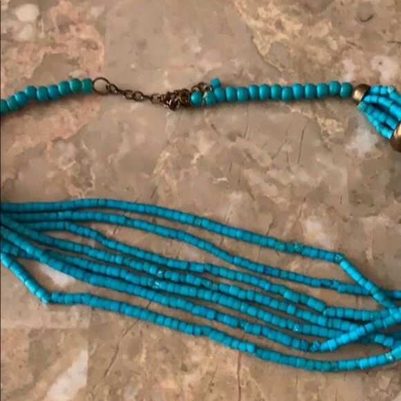 Vintage Turquoise multistrand necklace 3 copper rings with clasp closure - Picture 5 of 5
